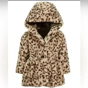 First Impression Toddler Girl Leopard-Print Faux Fur Hooded Coat, 4T